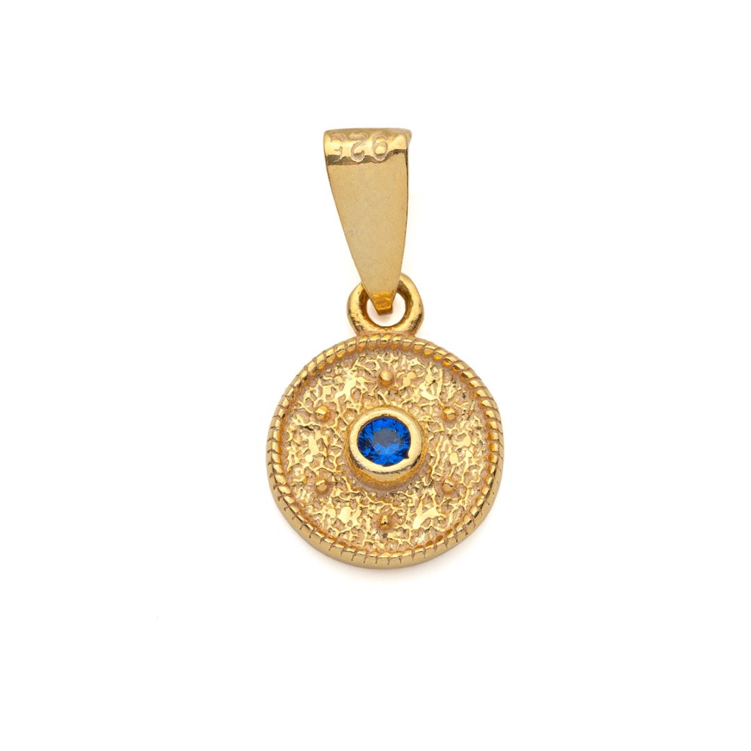 Byzantine Circle Pendant in Gold Plated 925 Silver with Zircon