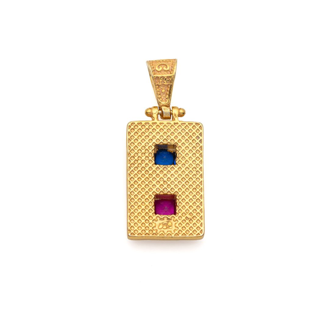 Gold Plated Byzantine Rectangle Pendant in 925 Sterling Silver with Zircon Stone