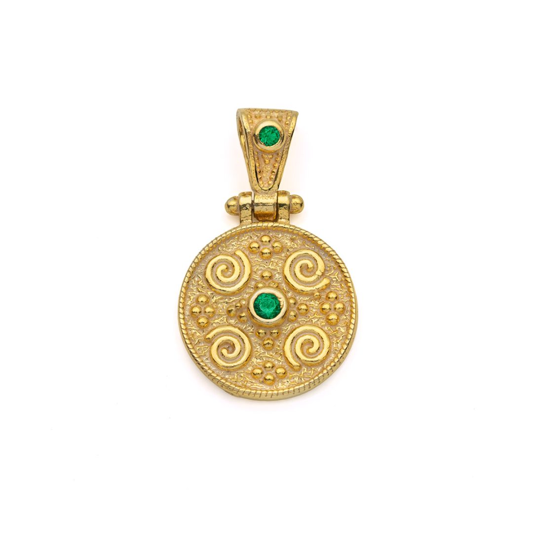 Byzantine Circle Pendant with Zircons in 925 Sterling Silver Gold Plated