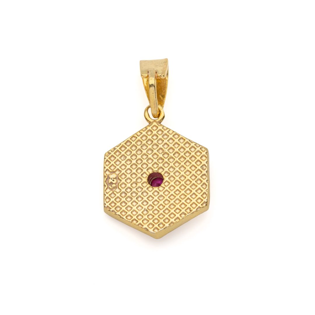 Byzantine Polygon Pendant with Zircon Stone in Gold Plated 925 Sterling Silver
