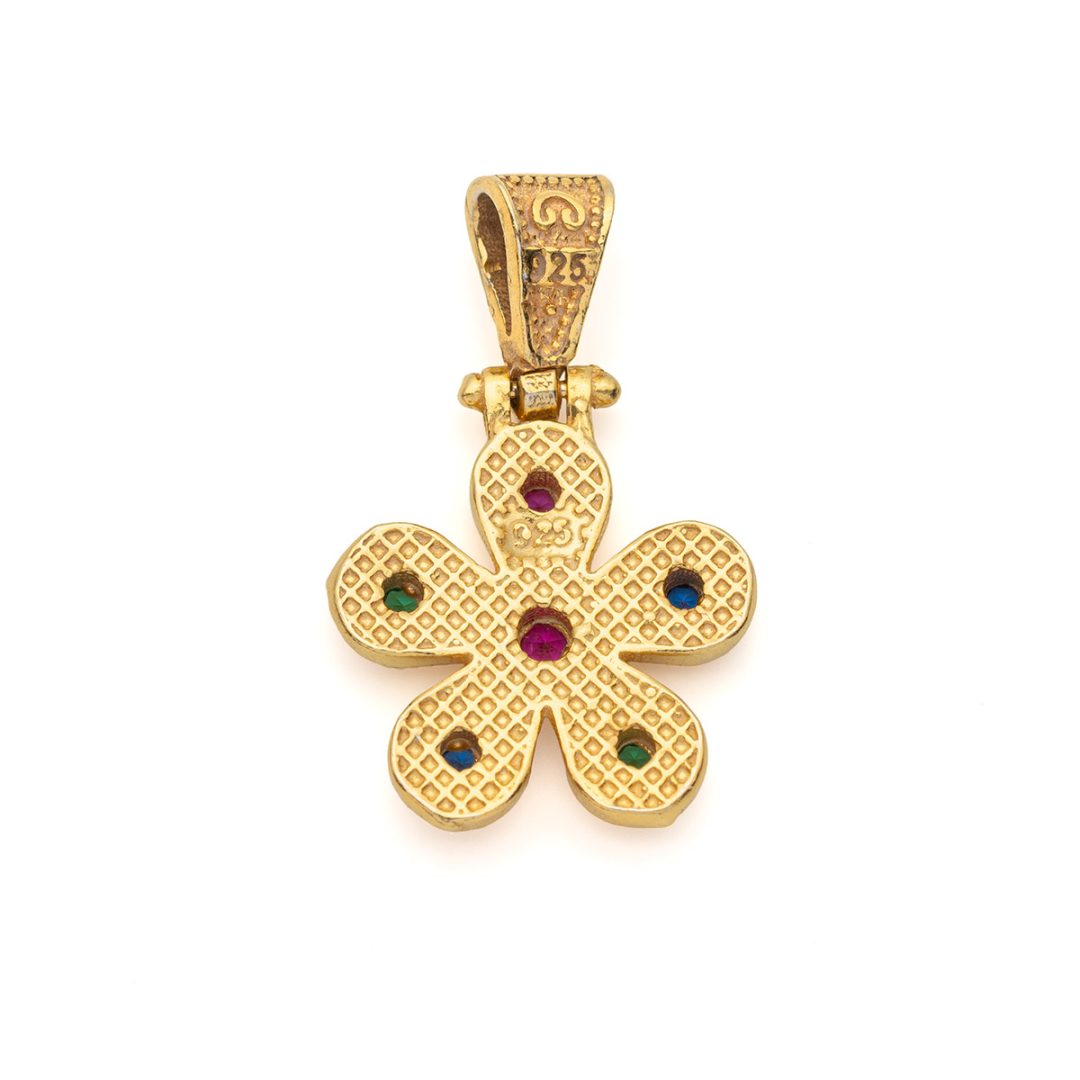 Byzantine Flower Pendant in Gold Plated 925 Silver with Zircons