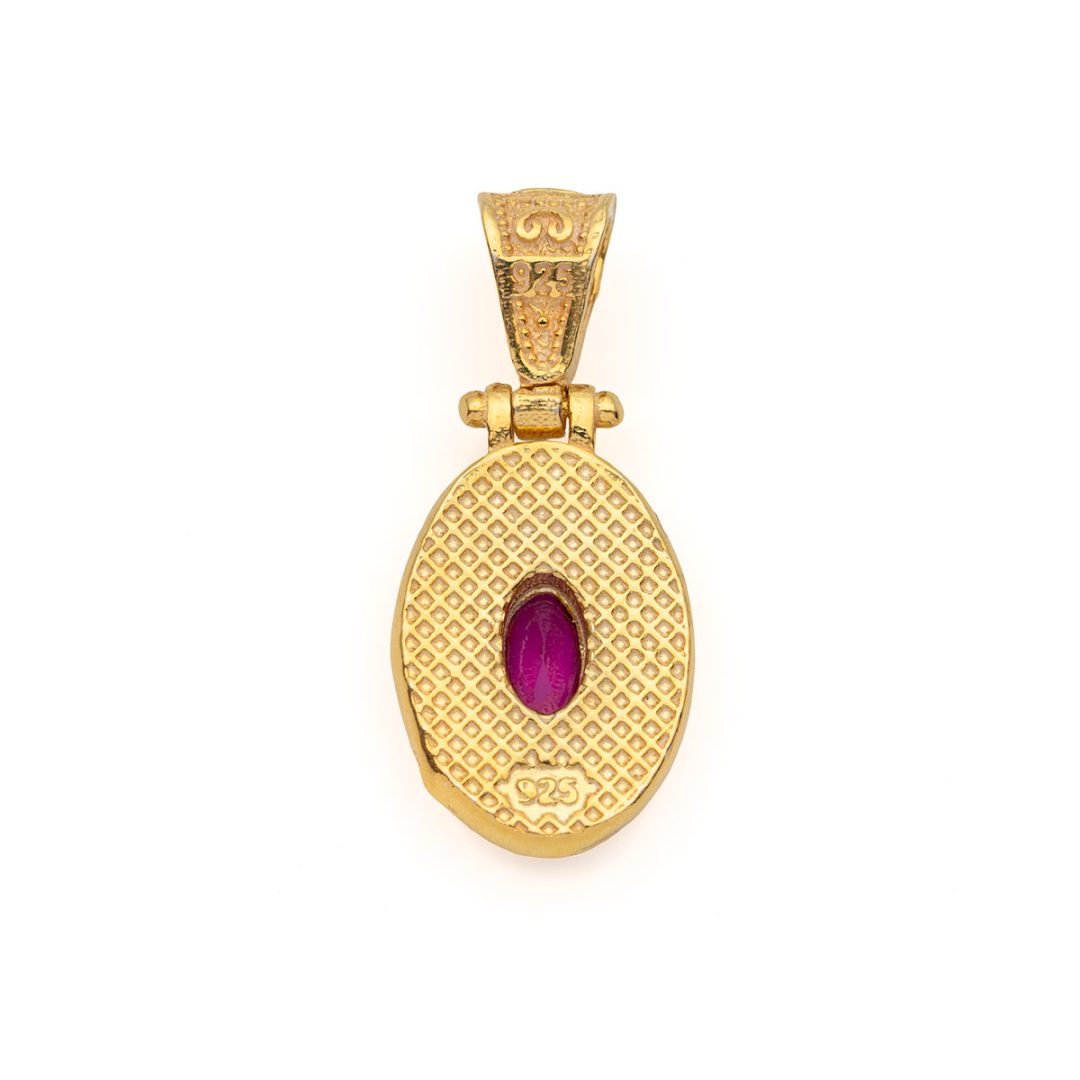 Byzantine Oval Pendant with Zircon 925 Sterling Silver Gold Plated