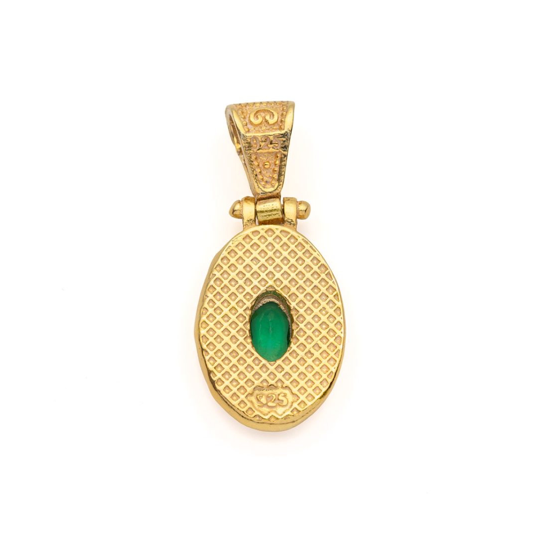 Byzantine Oval Pendant with Zircon 925 Sterling Silver Gold Plated