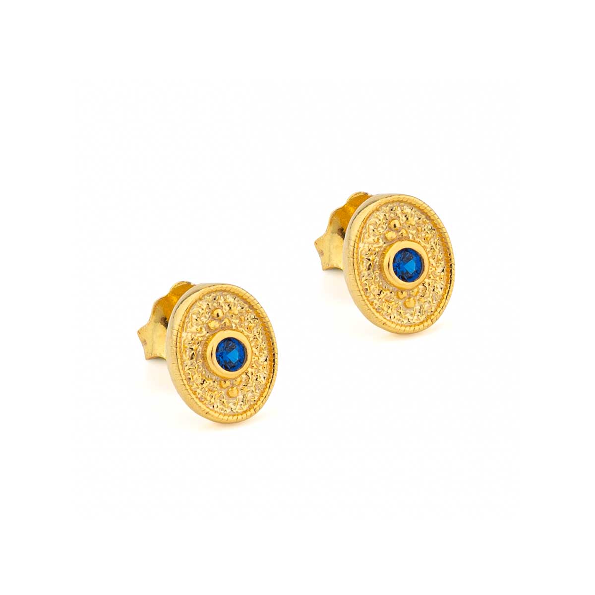 Byzantine Mini Oval Earrings with Zircon — Blue