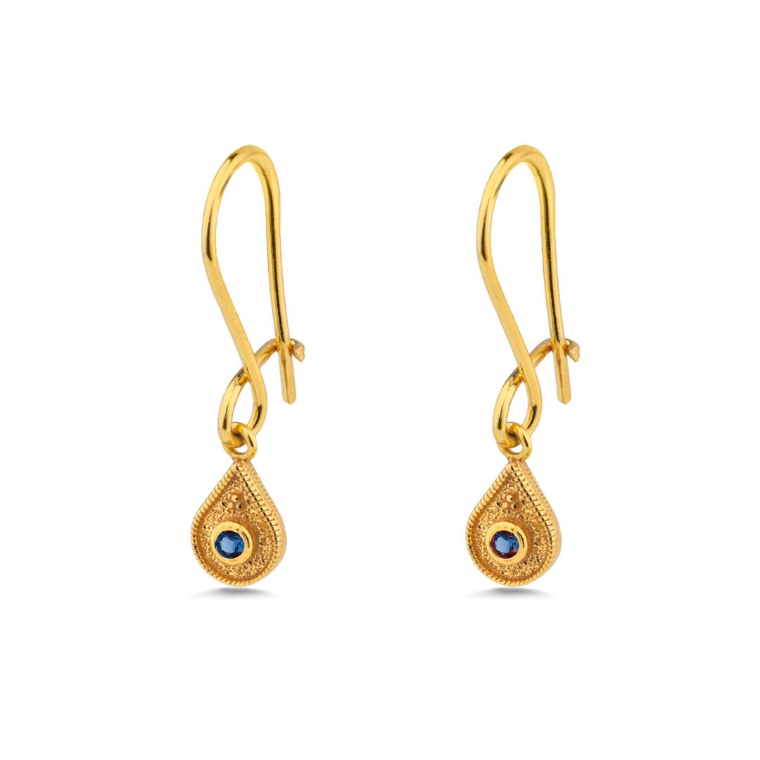 Byzantine Tear Drop Earrings with Zircon — Blue
