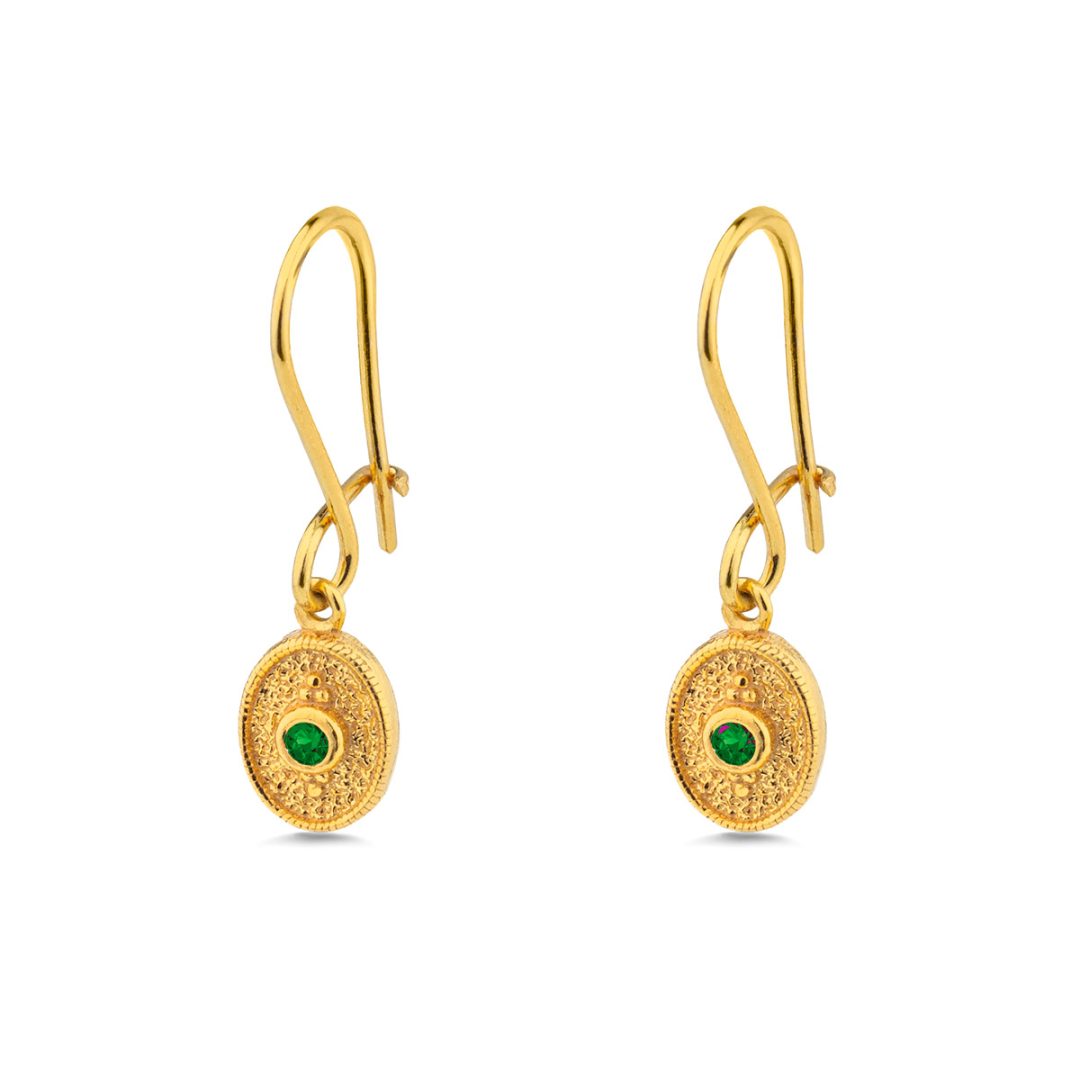 Byzantine Oval Earrings with Zircon — Green