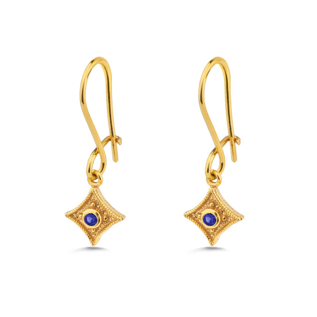 Byzantine Star Earrings with Zircon — Blue