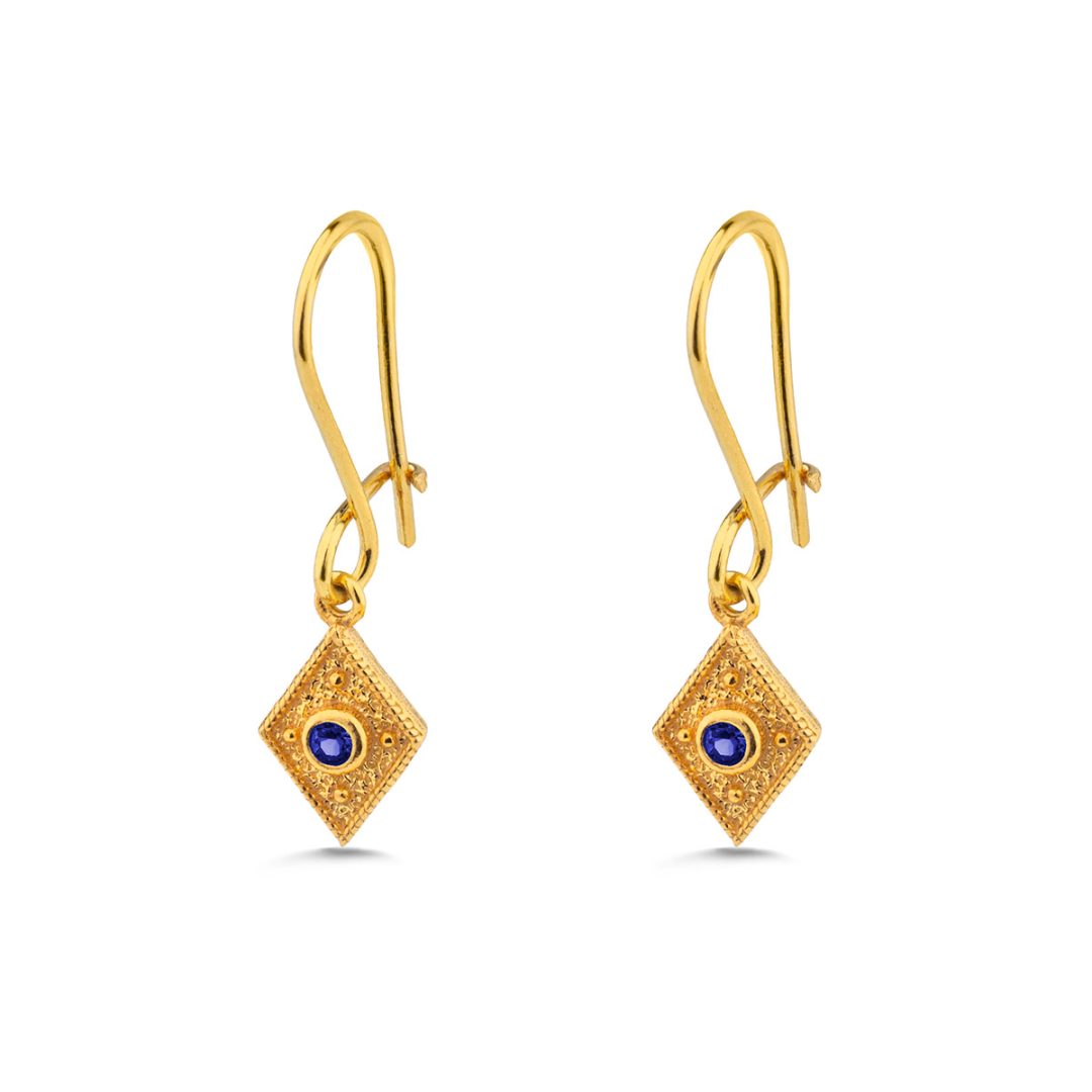 Byzantine Rhombus Earrings with Zircon — Blue