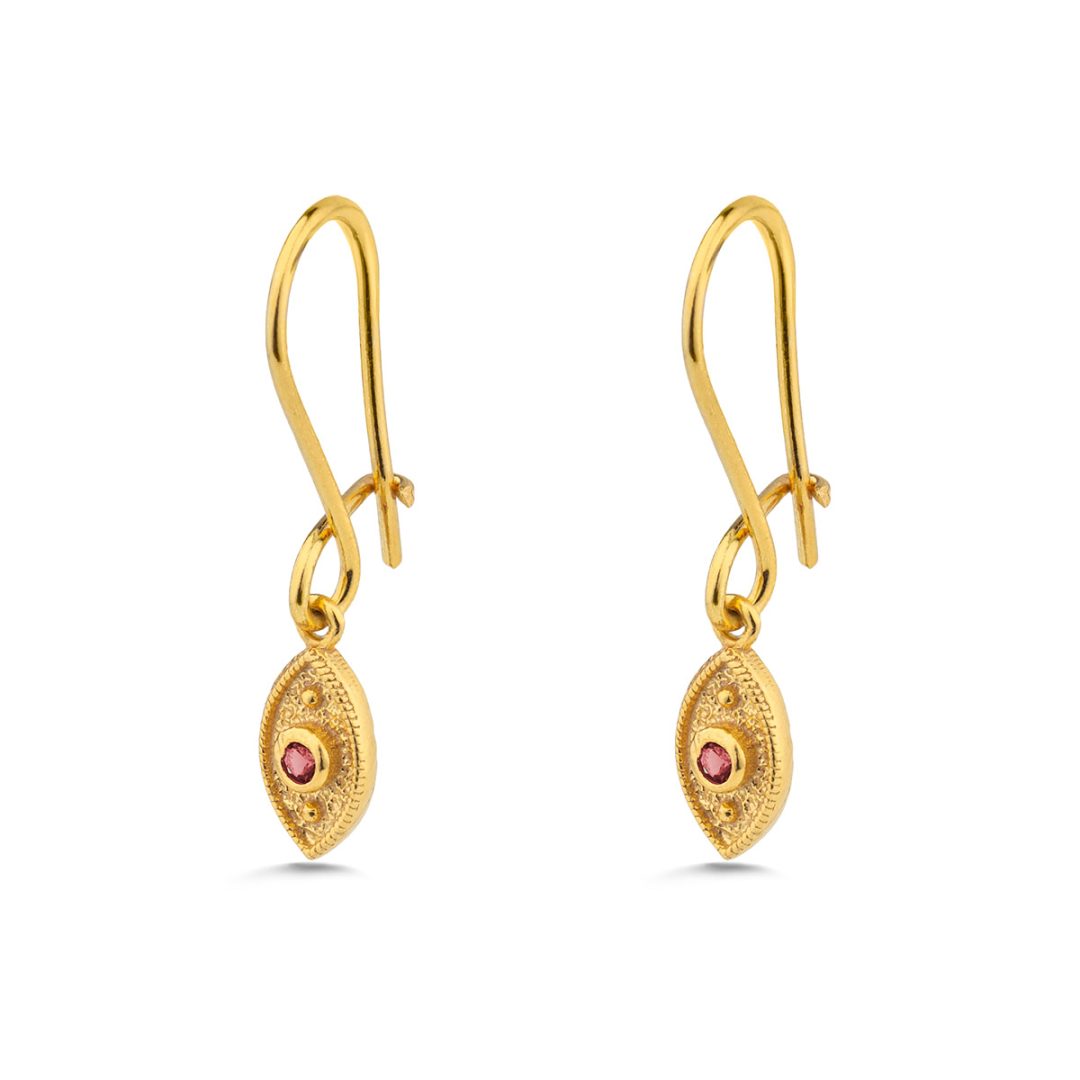 Evil Eye Drop Earrings with Zircon — Red