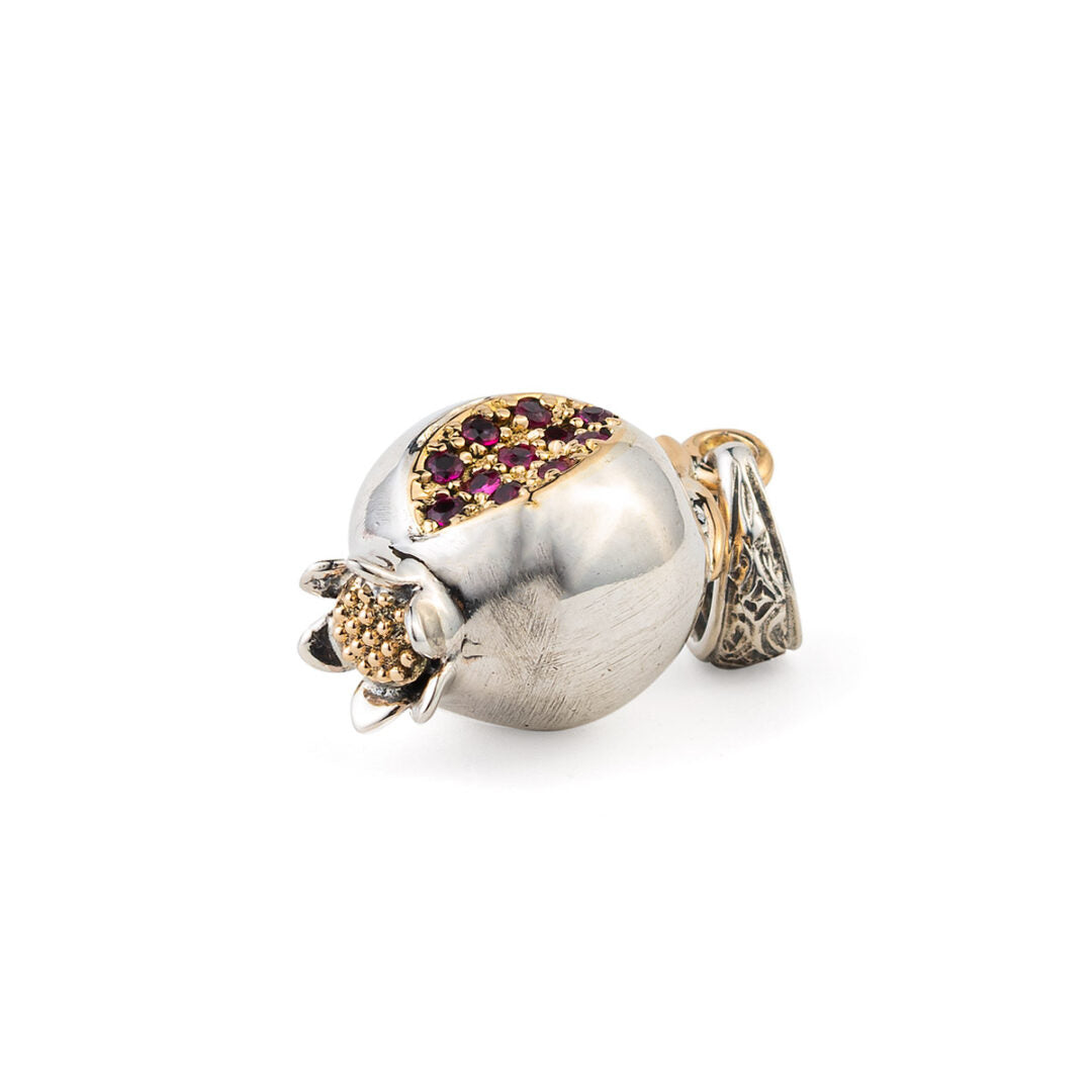 Pomegranate Pendant in 18K Gold and Sterling Silver with Rubies