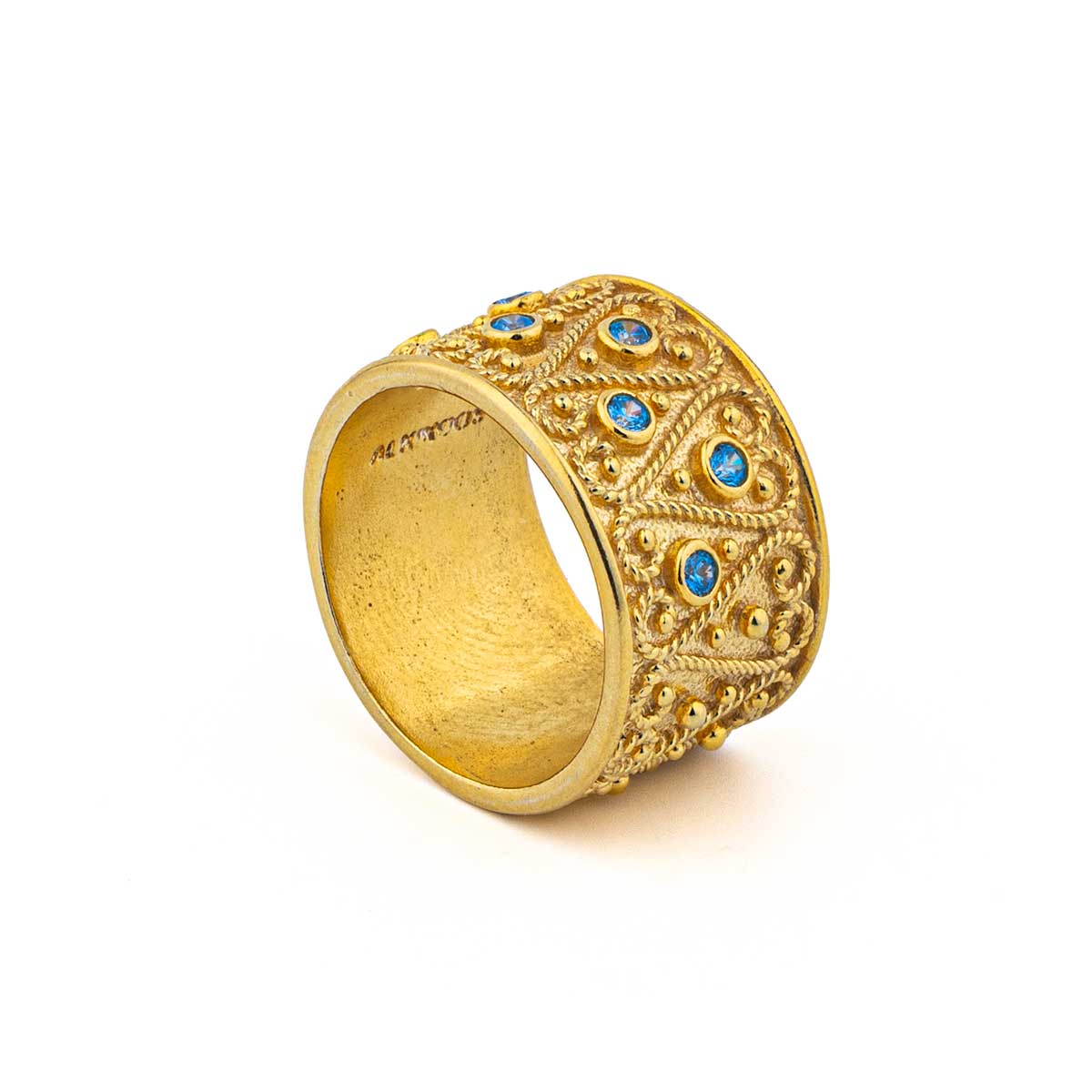 Large Byzantine Ring with Zircons - Sterling Silver and 18K Gold Plating