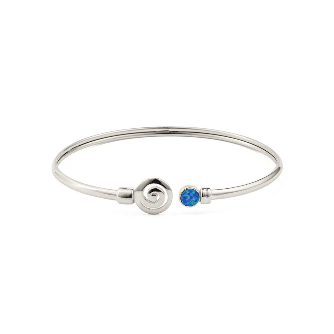 Spiral Cuff Bracelet with Stone - 925 Sterling Silver