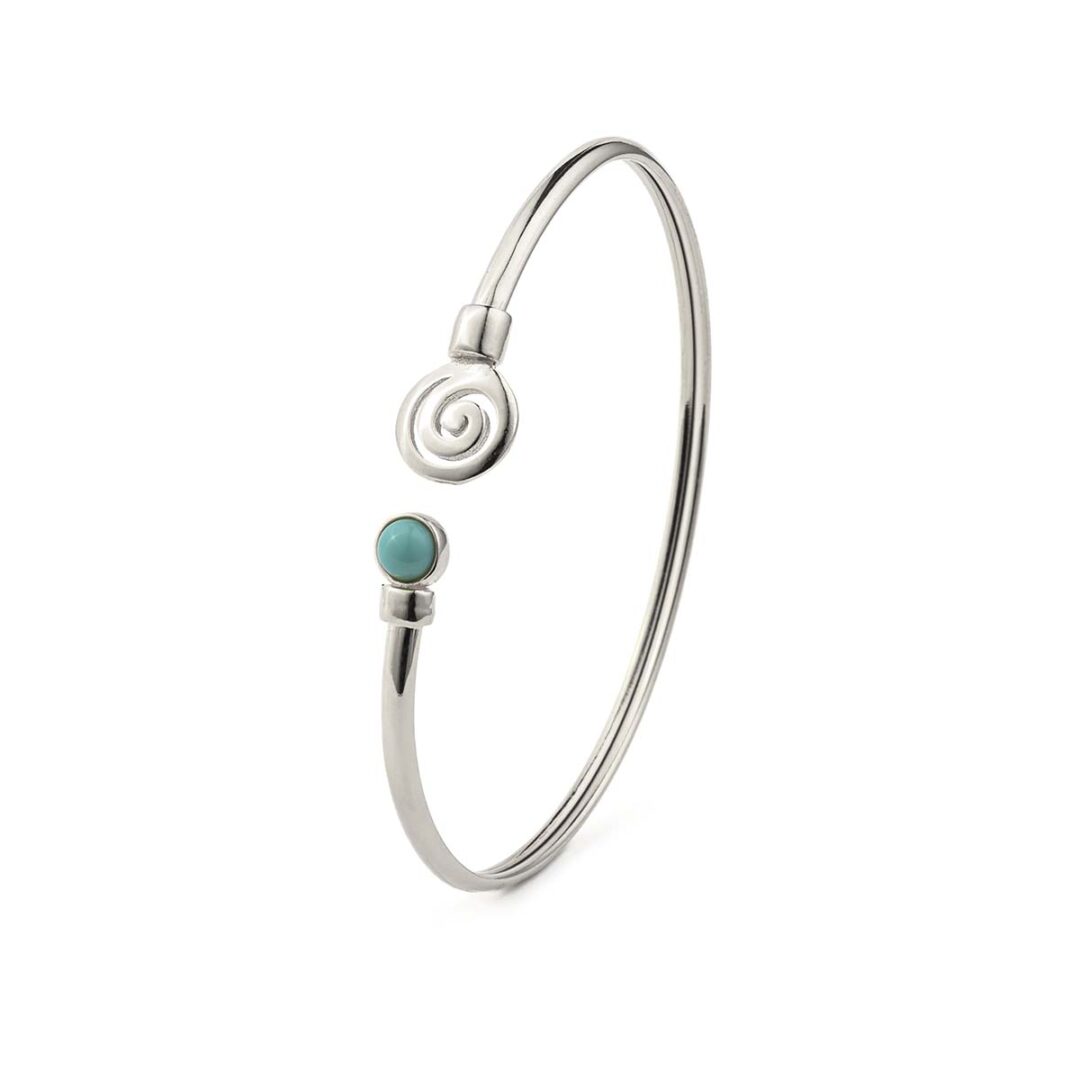 Spiral Cuff Bracelet with Stone - 925 Sterling Silver