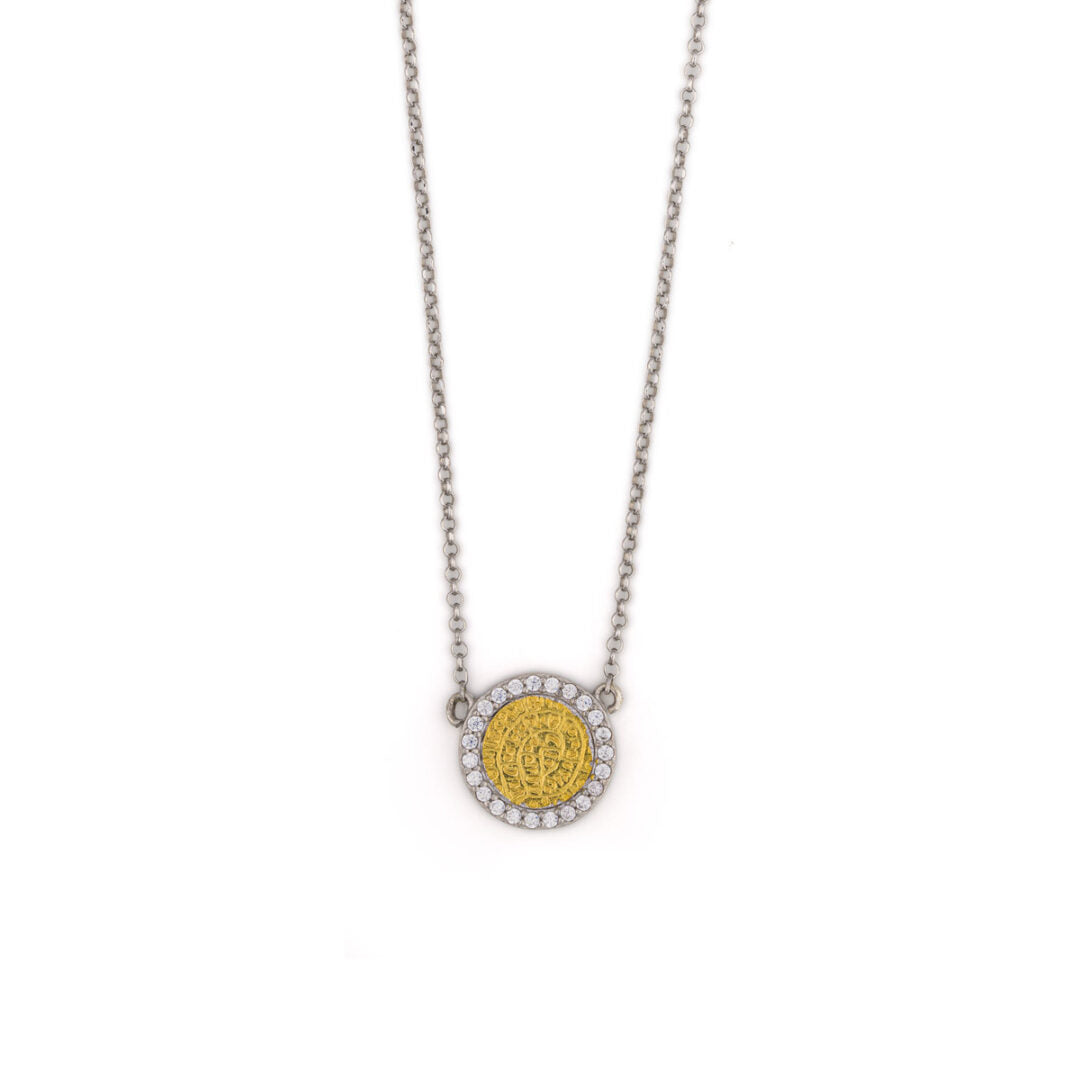 Phaistos Disc Zircon Necklace - 925 Sterling Silver Gold Plated