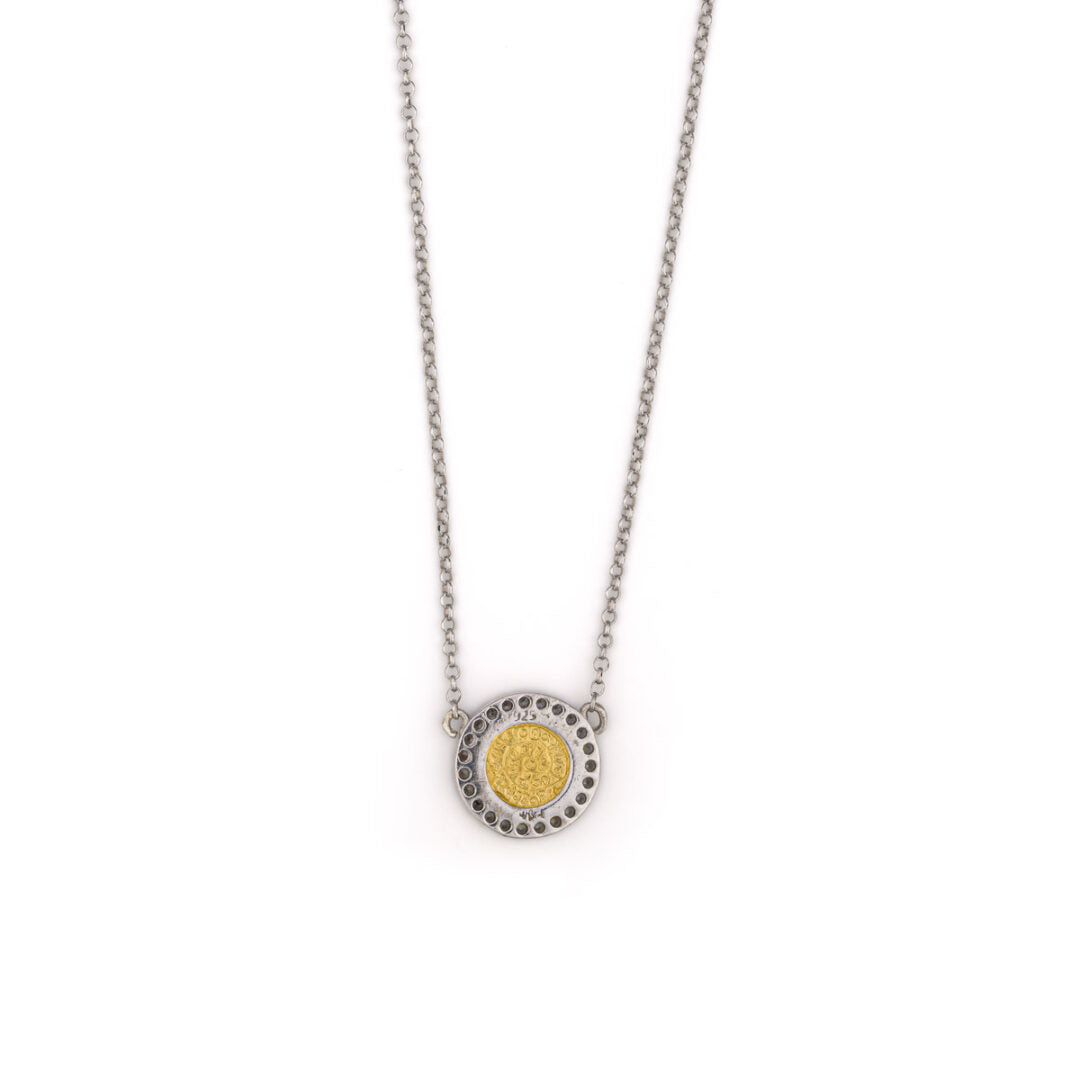 Phaistos Disc Zircon Necklace - 925 Sterling Silver Gold Plated