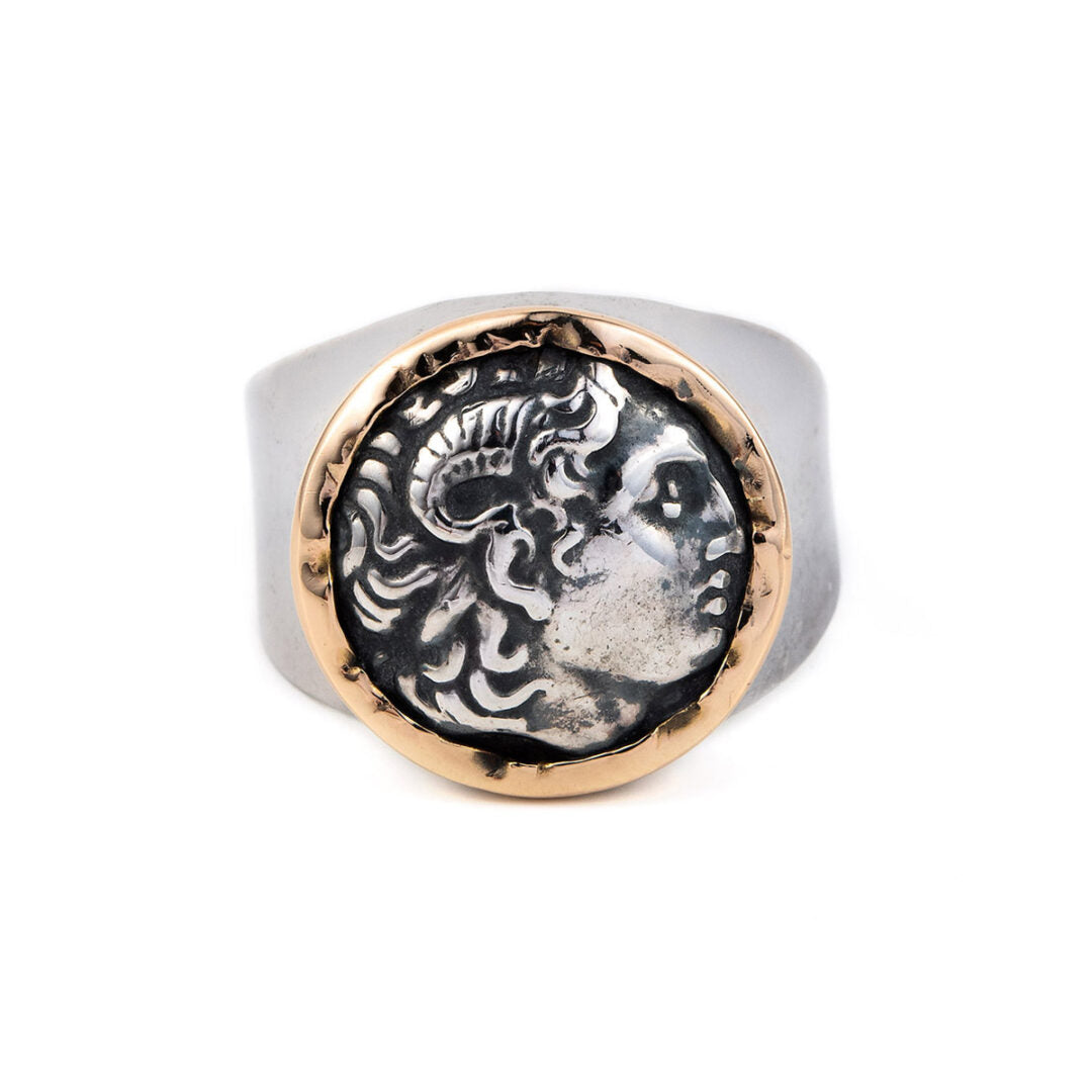 Alexander The Great Coin Ring - 14K Gold and Sterling Silver