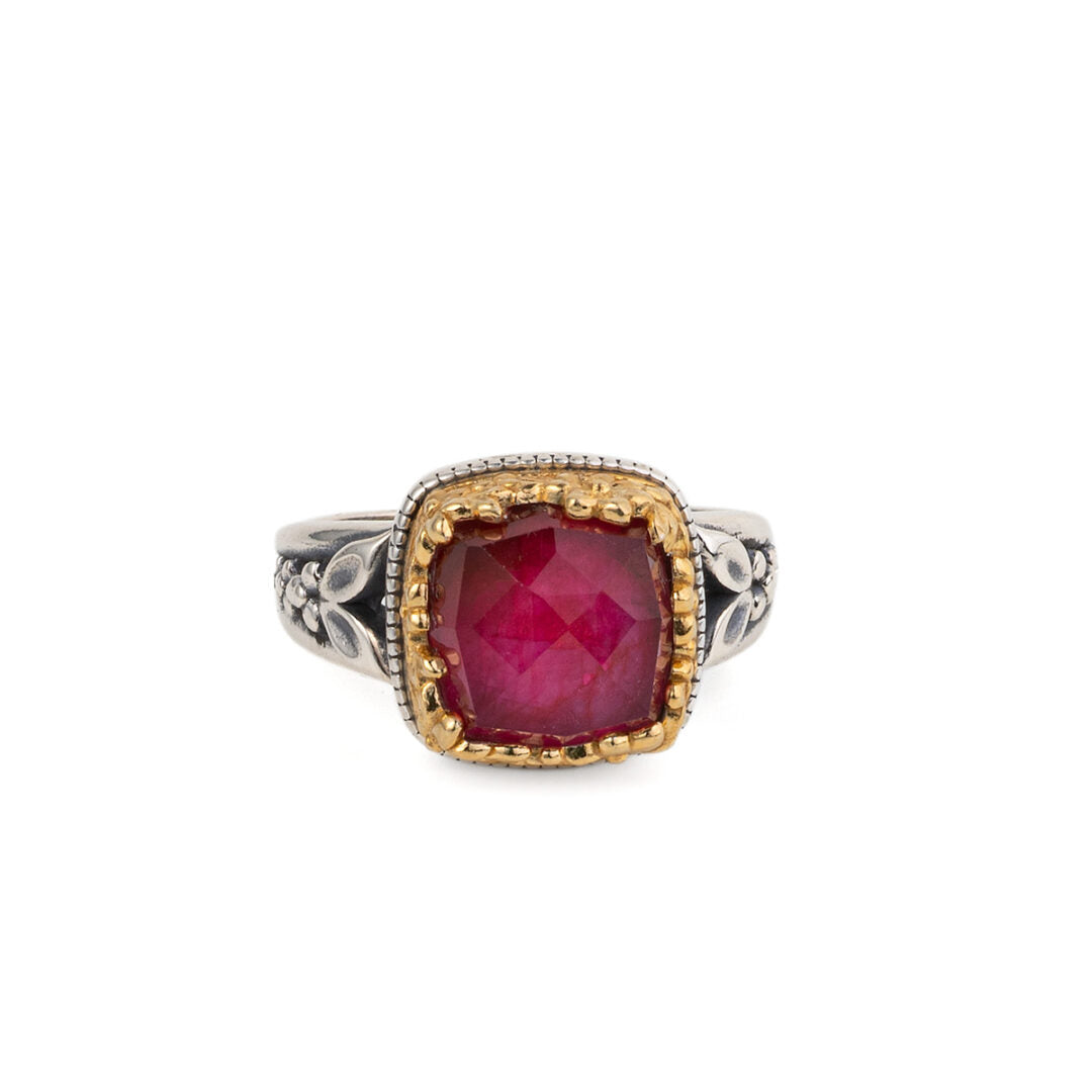 Gerochristo - Dione square ring in sterling silver with Ruby