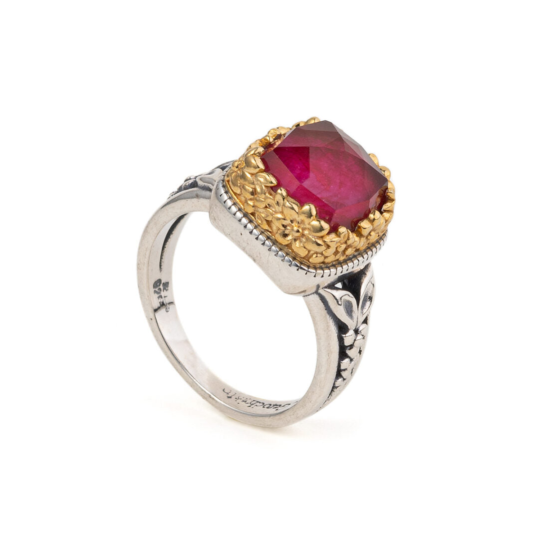 Gerochristo - Dione Square Ring in Sterling Silver with Doublet Stones
