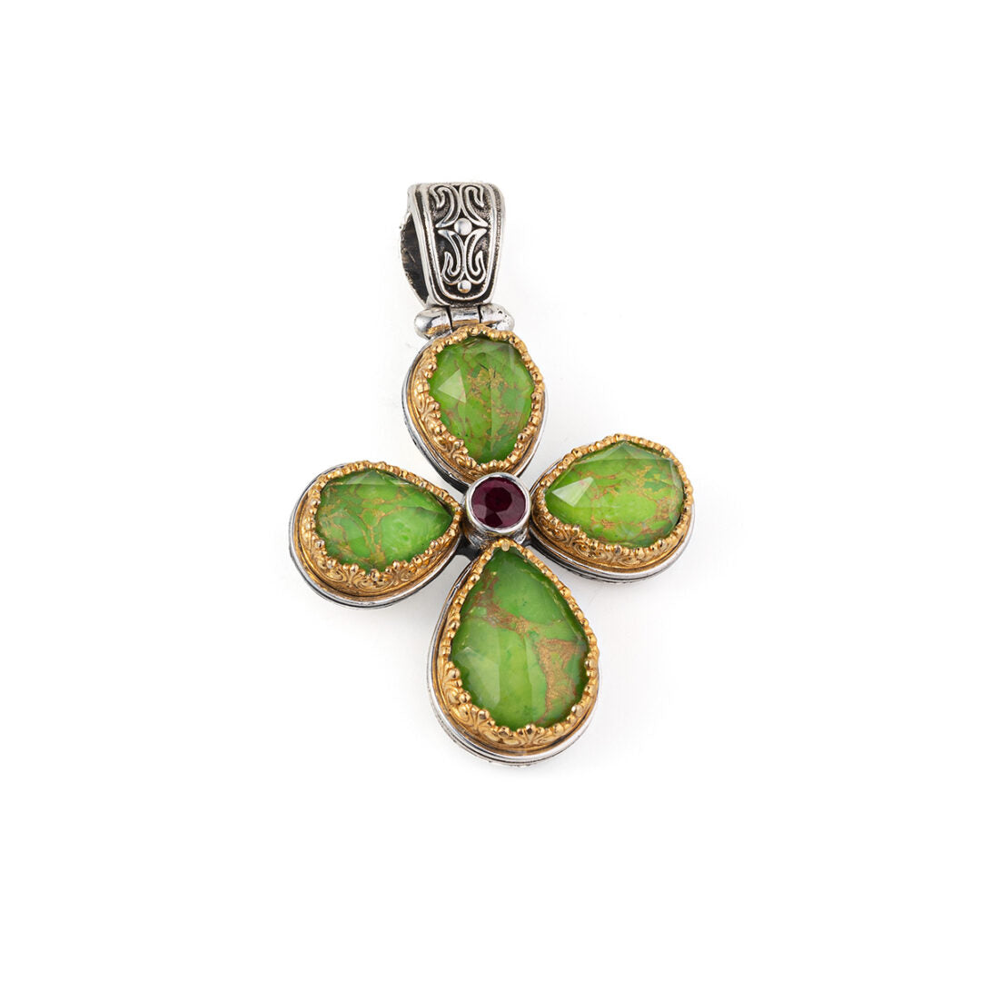 Gerochristo - Iris cross in sterling silver with Green Copper