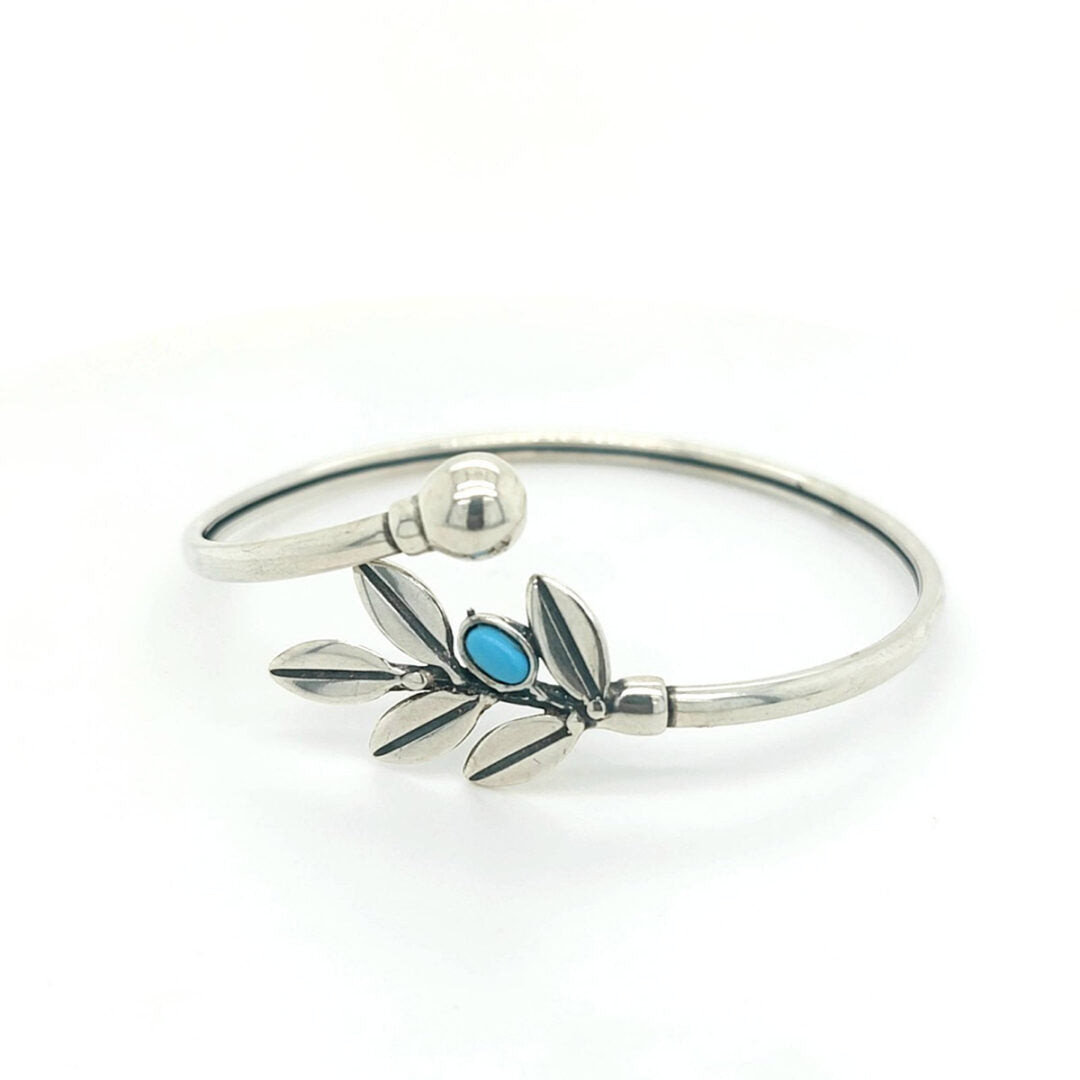 Sterling Silver Gold Plated Bracelet With Olive Leaves — Silver