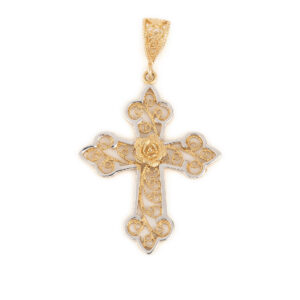 Byzantine Cross in 14K Gold with Rose