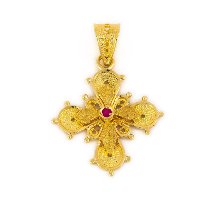 18K Gold Byzantine Filigree Emerald Cross - Image 4