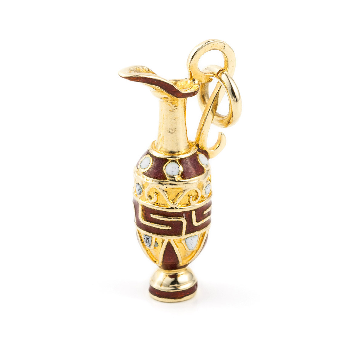 14k Gold Pendant Amphora with Red enamel & Meander - GREEK ROOTS Jewelry
