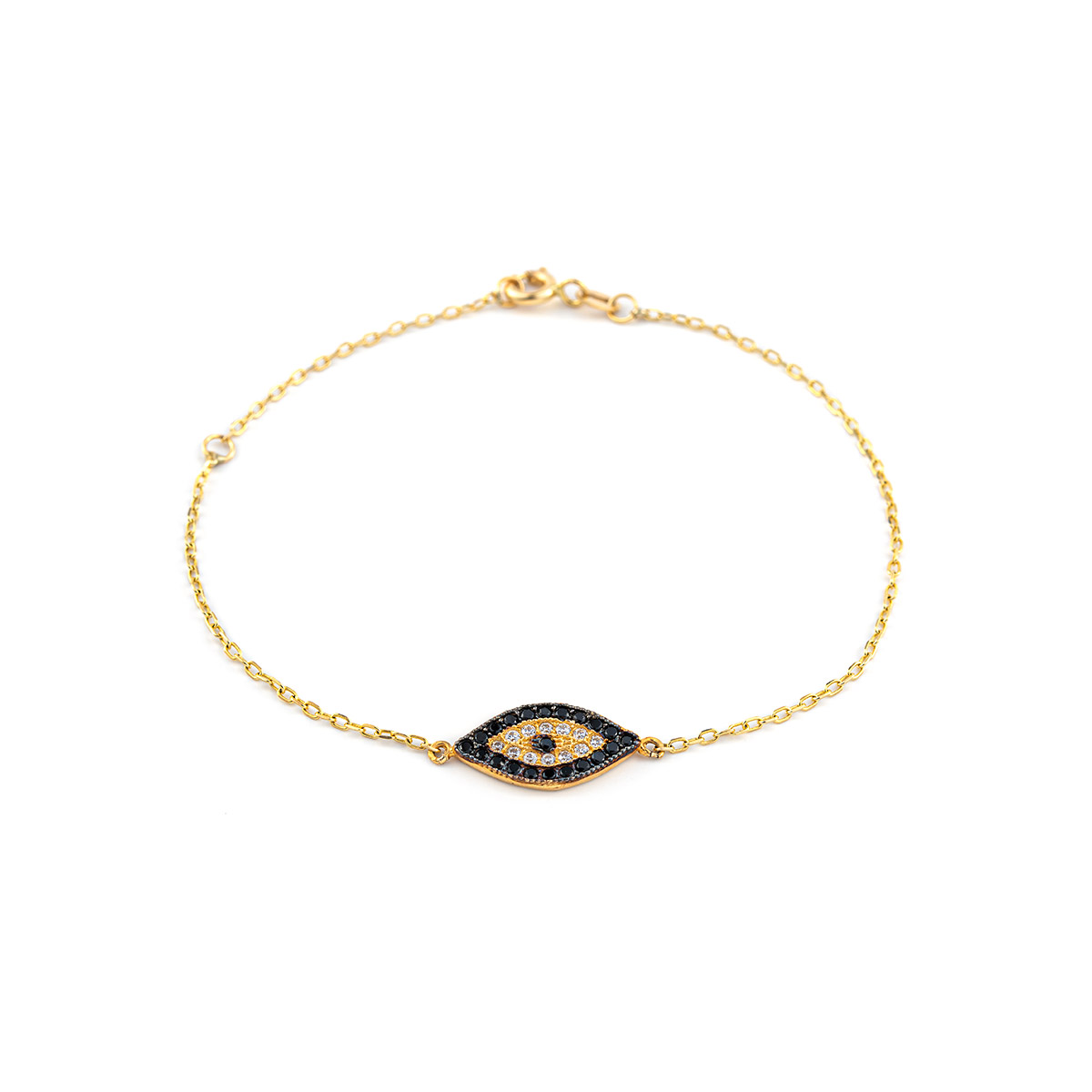 14K Yellow Gold Evil eye bracelet with black zircons - GREEK ROOTS