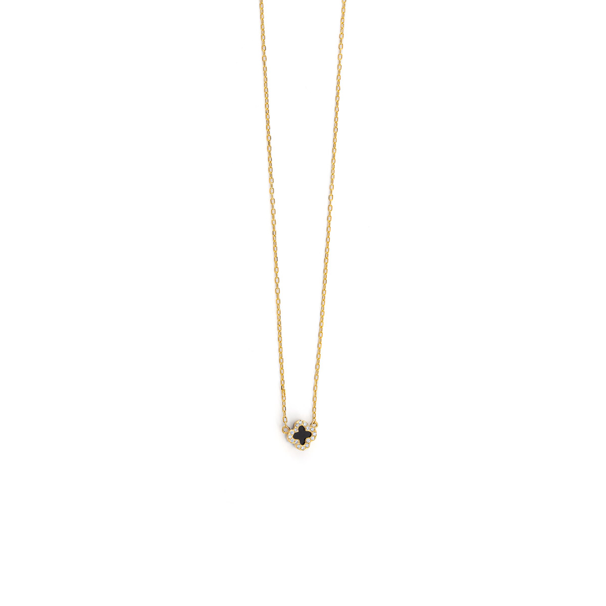 BLACK and WHITE Clover Gold Tone Necklace