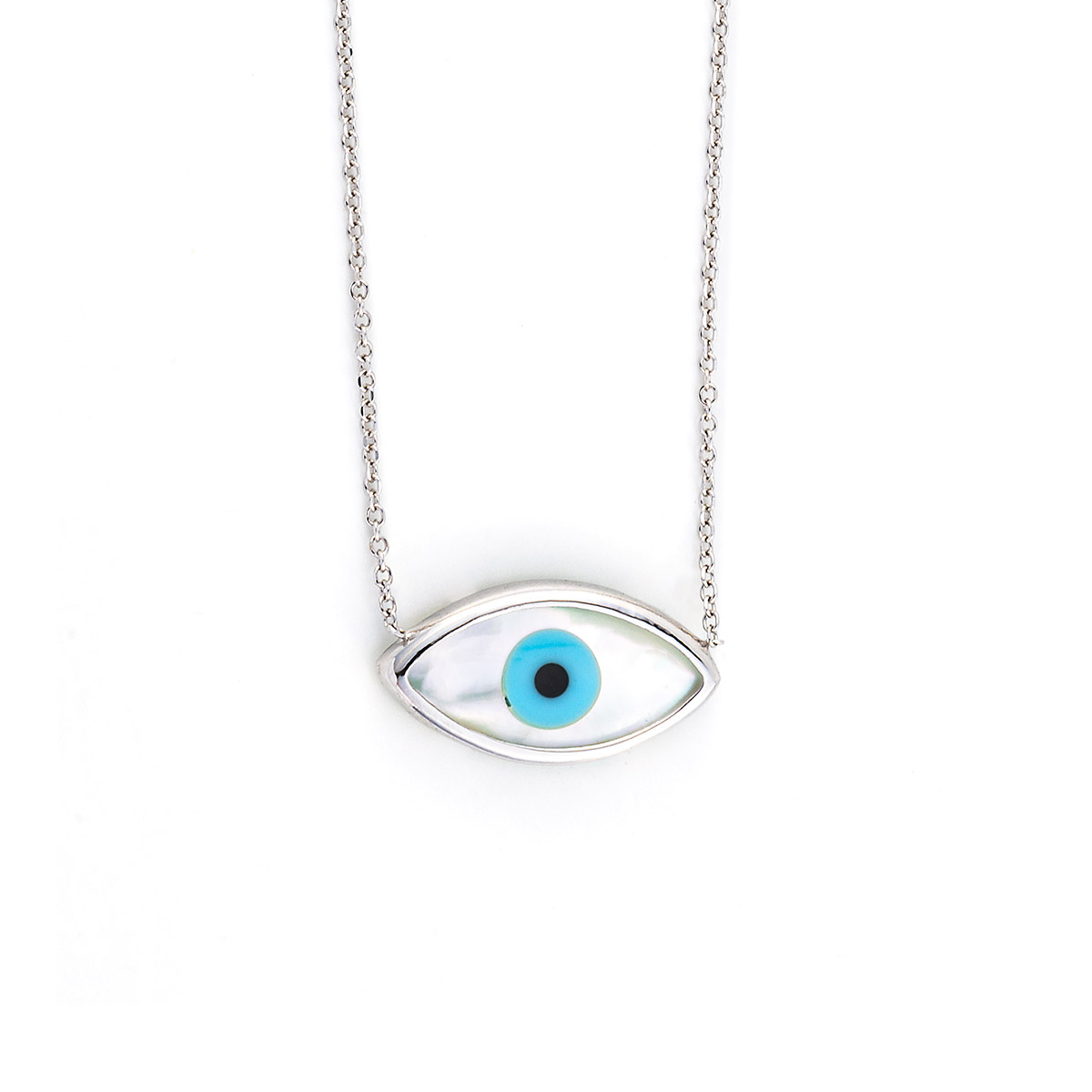 9K White Gold Necklace Evil eye - GREEK ROOTS Evil Eye Jewelry
