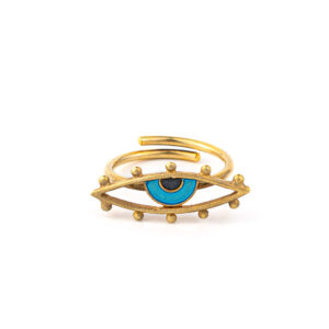 Sterling Silver Gold Plated Evil Eye Ring with enamel