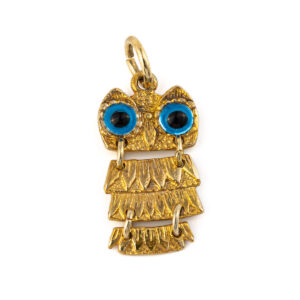 14k Gold Owl Pendant with Blue Eyes