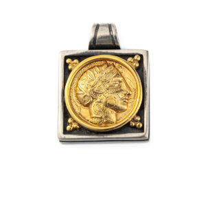 Goddess Athena Coin Pendant - 14K Gold and Sterling Silver