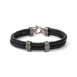 Sterling Silver Leather Bracelet with Axion motif washers