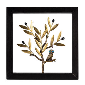 Διακοσμητικό Ξύλινο Κάδρο 25X25 cm – Κουκουβάγια Ορείχαλκος