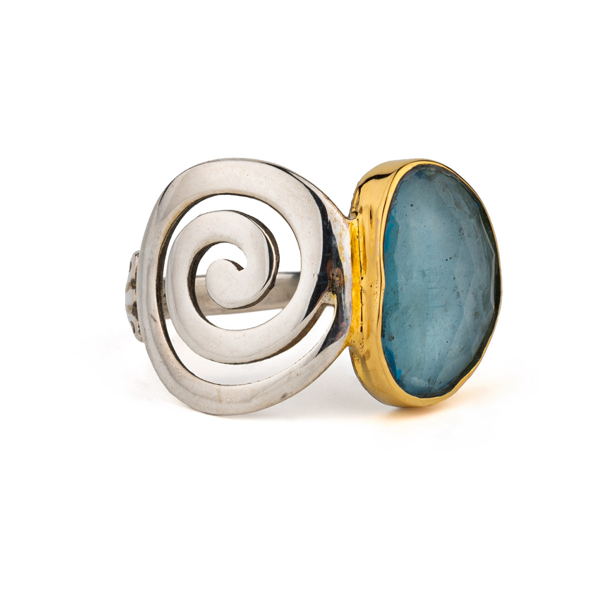 Δαχτυλίδι με Σπείρα και Aqua Marine - Χρυσό 18Κ και ασήμι 925 - GREEK ROOTS