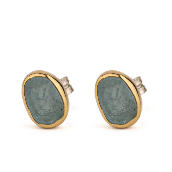 Aqua Marine Stud Earrings – 18K Gold and 925 Sterling Silver