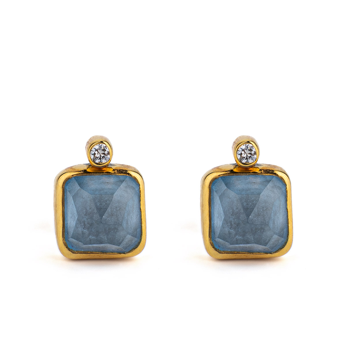 Σκουλαρίκια Μπλε Τοπάζι - 18Κ Χρυσό και Ασήμι 925 - GREEK ROOTS