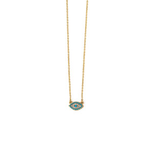 Evil Eye Necklace with Turquoise White Zircon – 9K Gold