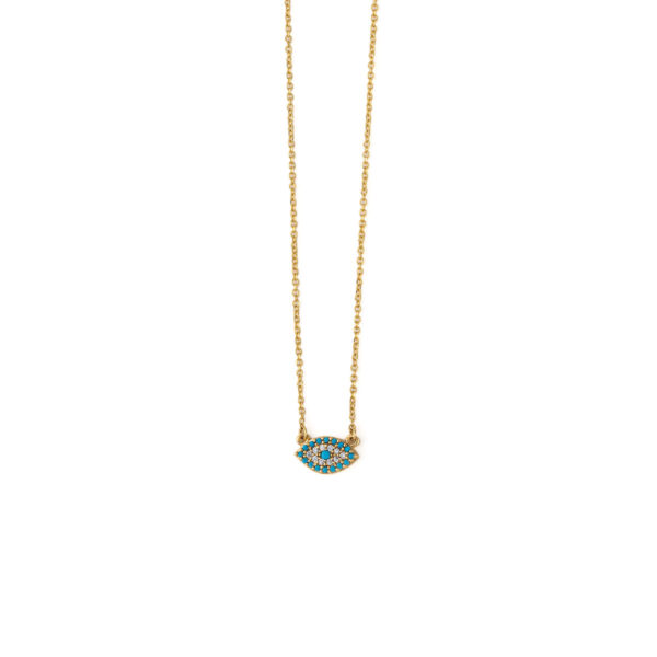 Evil Eye Necklace with Turquoise White Zircon – 9K Gold