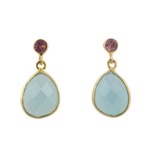 Aqua Chalcedony and Tourmaline Dangle Earrings