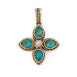 Byzantine Cross Pendant with Doublet Turquoise Copper and Pearl