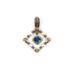 Byzantine Pendant with Natural London Blue topaz Gemstone and natural Pearl - Sterling Silver 925 Gold Plated