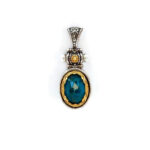 Byzantine Pendant with Natural Pearl and Apatite Doublet Stone - Sterling Silver 925 Gold Plated