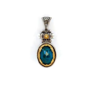 Byzantine Pendant with Natural Pearl and Apatite Doublet Stone - Sterling Silver 925 Gold Plated