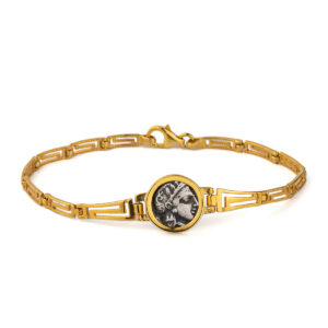 Goddess Athena Coin Link Bracelet – 925 Sterling Silver and Gold Plated