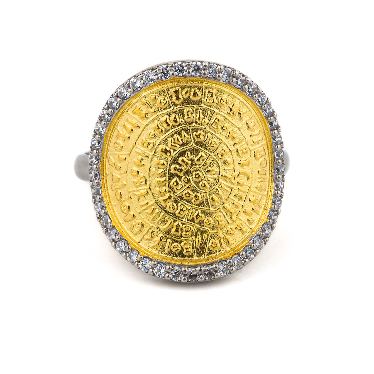 Δαχτυλίδι Δίσκος της Φαιστού με Ζιργκόν - Ασήμι 925 Επιχρυσωμένο - GREEK  ROOTS
