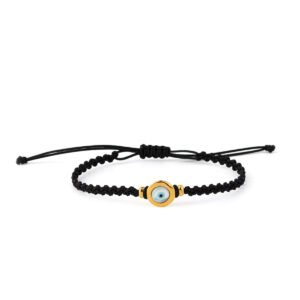 Βραχιόλι Macrame Μαύρο Στρογγυλό Μάτι - Ασήμι 925 Επιχρυσωμένο