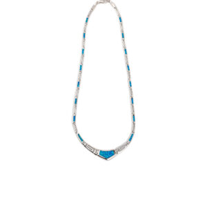 Blue Opal Greek Key Necklace - Sterling Silver