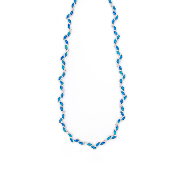 Olive Leaf Necklace - Sterling Silver and Blue Opal